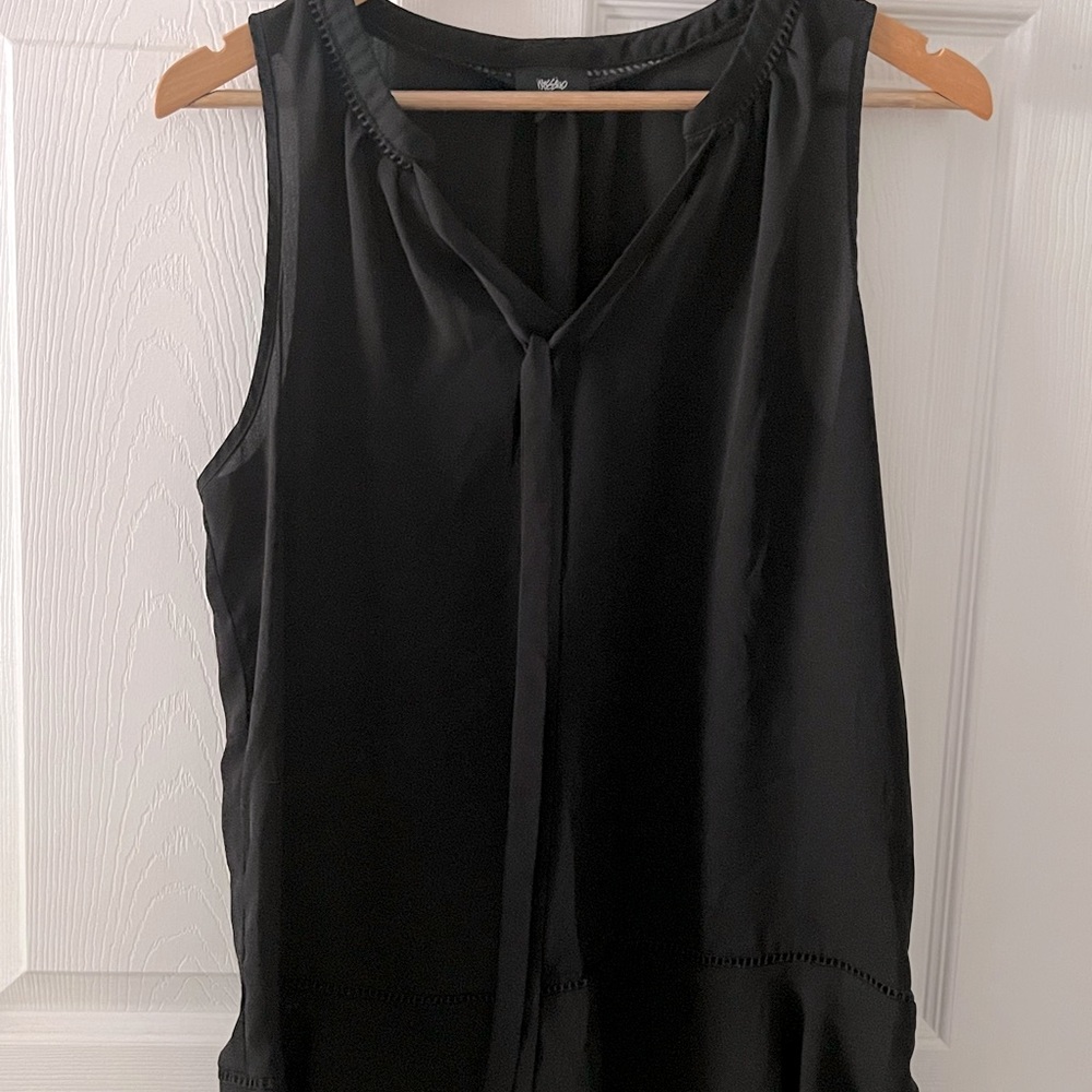 Mossimo Long Black Dress Blouse With Tie, Size Large, Ruffle